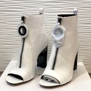 Calvin Klein White Leather Open Toe Booties. NWT!